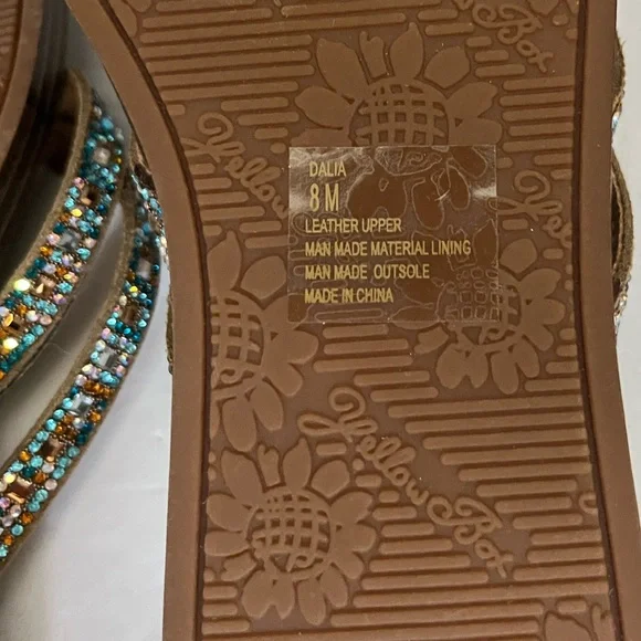 NWOT Yellow Box Dalia Beaded Genuine Leather Rhinestone Flip Flops Summer Sandal - Picture 7 of 7